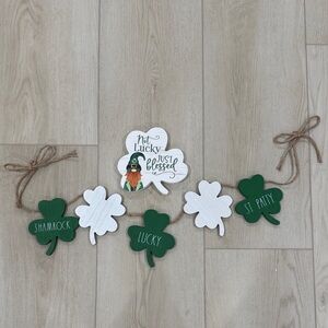 Rae Dunn Green and White Shamrock Garland & sign